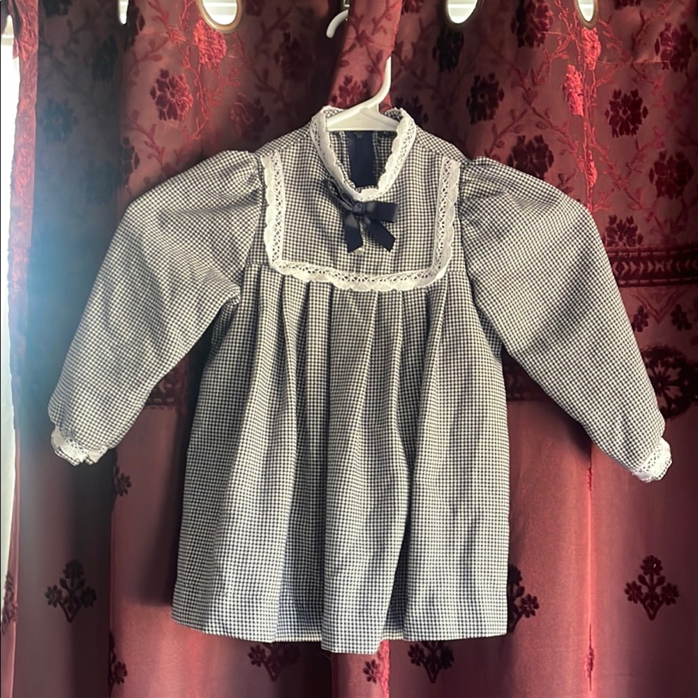 Classic Vintage Houndstooth Black & White Kids Long Sleeve Dress 3T